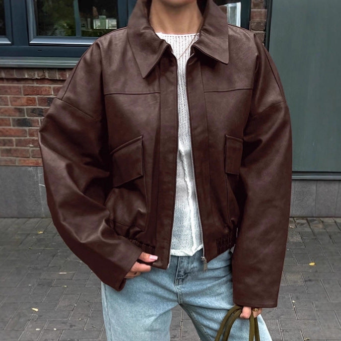 Retro AutumnWinter Old Money Style Leather Jacket For Women