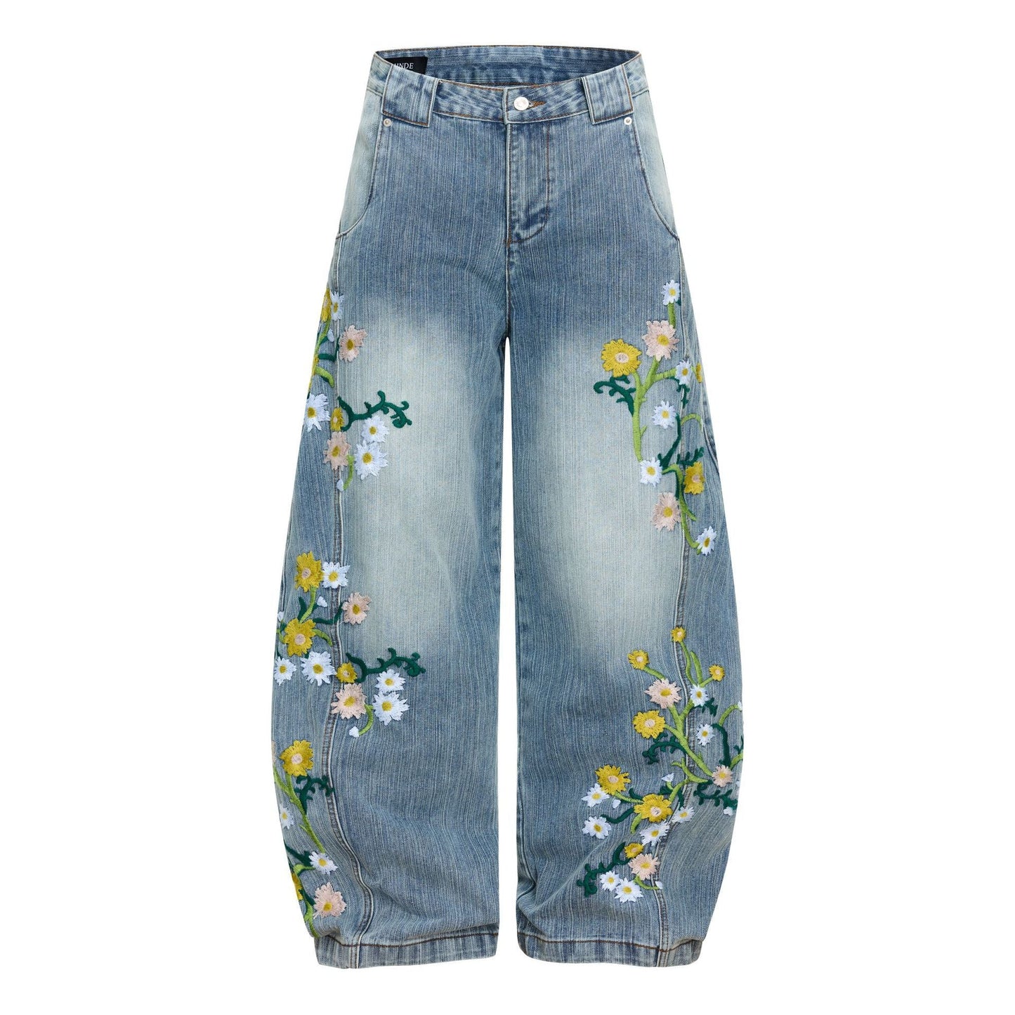 Womens High-waisted Relaxed-fit Floral-embroidered Jeans