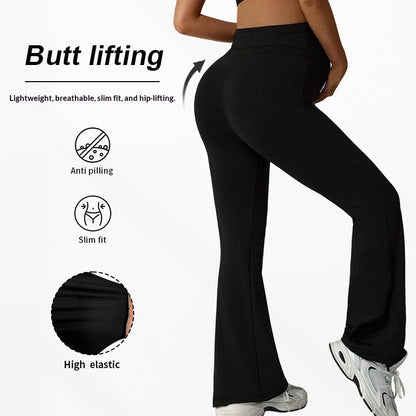 Maternity High Waist Flared Leg Pants  Tummy Support Butt Lifting Legging Style Casual Trousers For Fall Winter