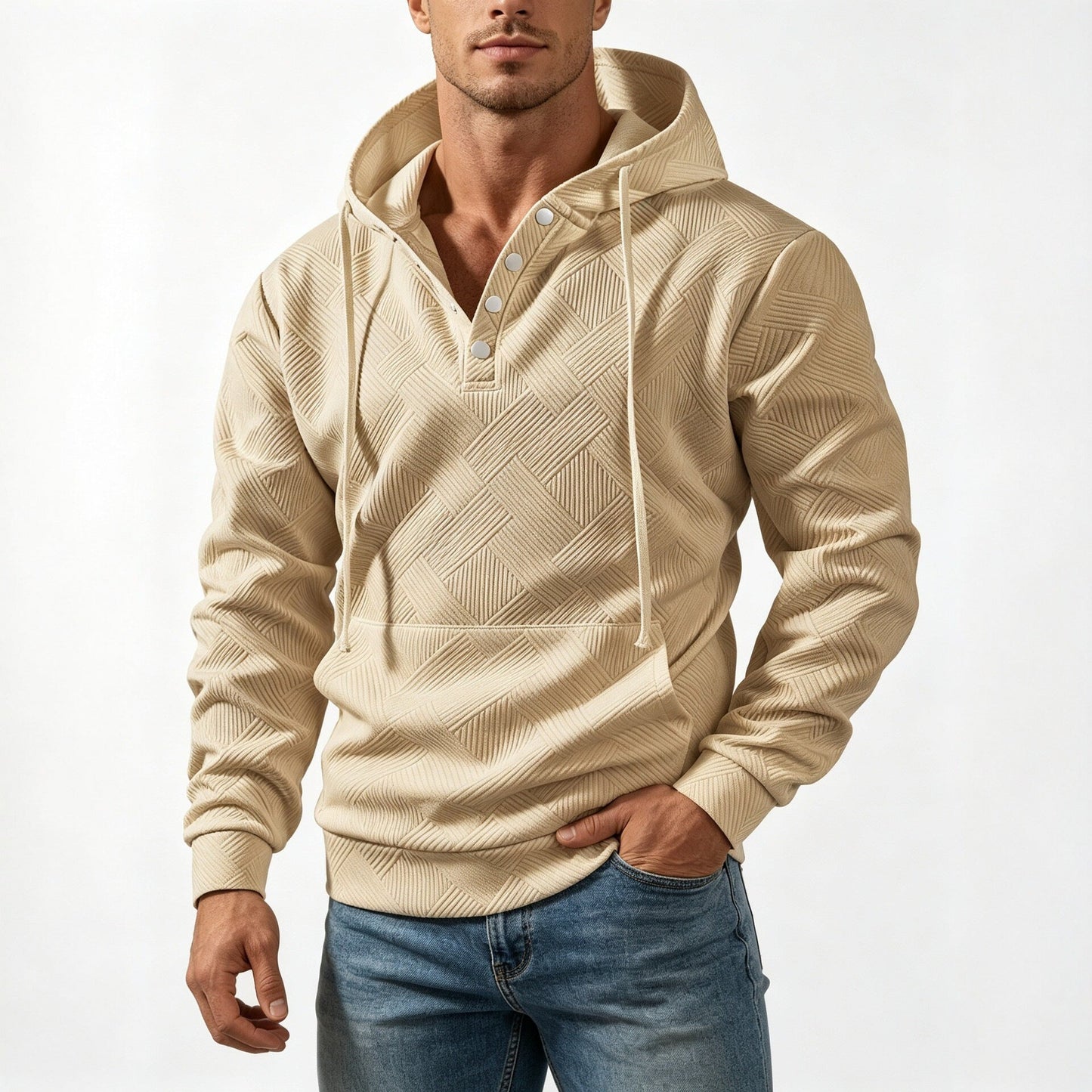 Mens Retro Long-Sleeve Hoodie Top
