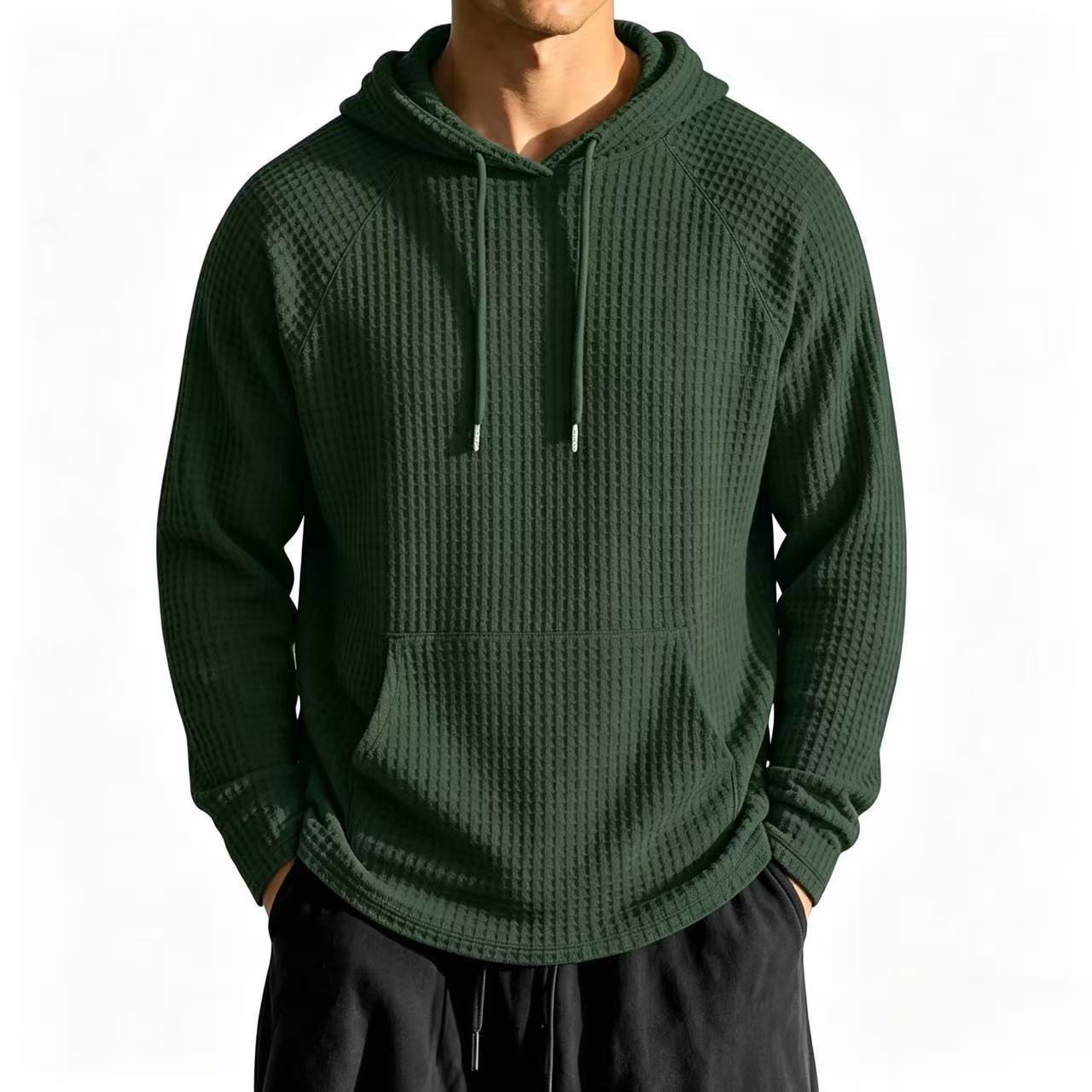 Mens Relaxed-fit Casual Waffle-knit Hooded Jacket