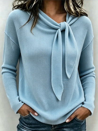 Knitted Bow-Knot Womens Long-Sleeve T-Shirt