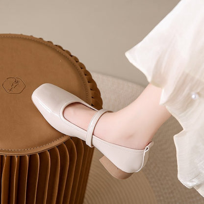 Women French Style Genuine Leather Mary Jane Pumps, New Square Toe Block Heel Fairy  Style Gentle Elegant Shoes For Dresses