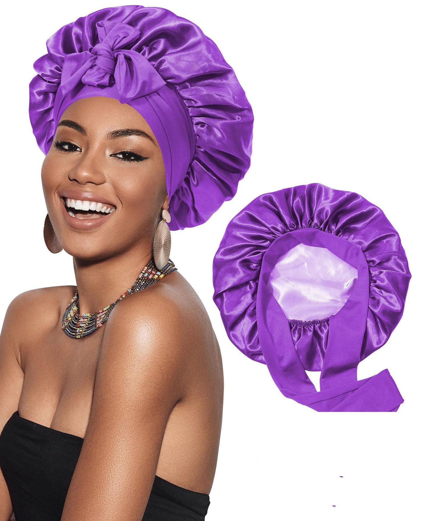 Double-layer Satin Bow Wide-brimmed Hat