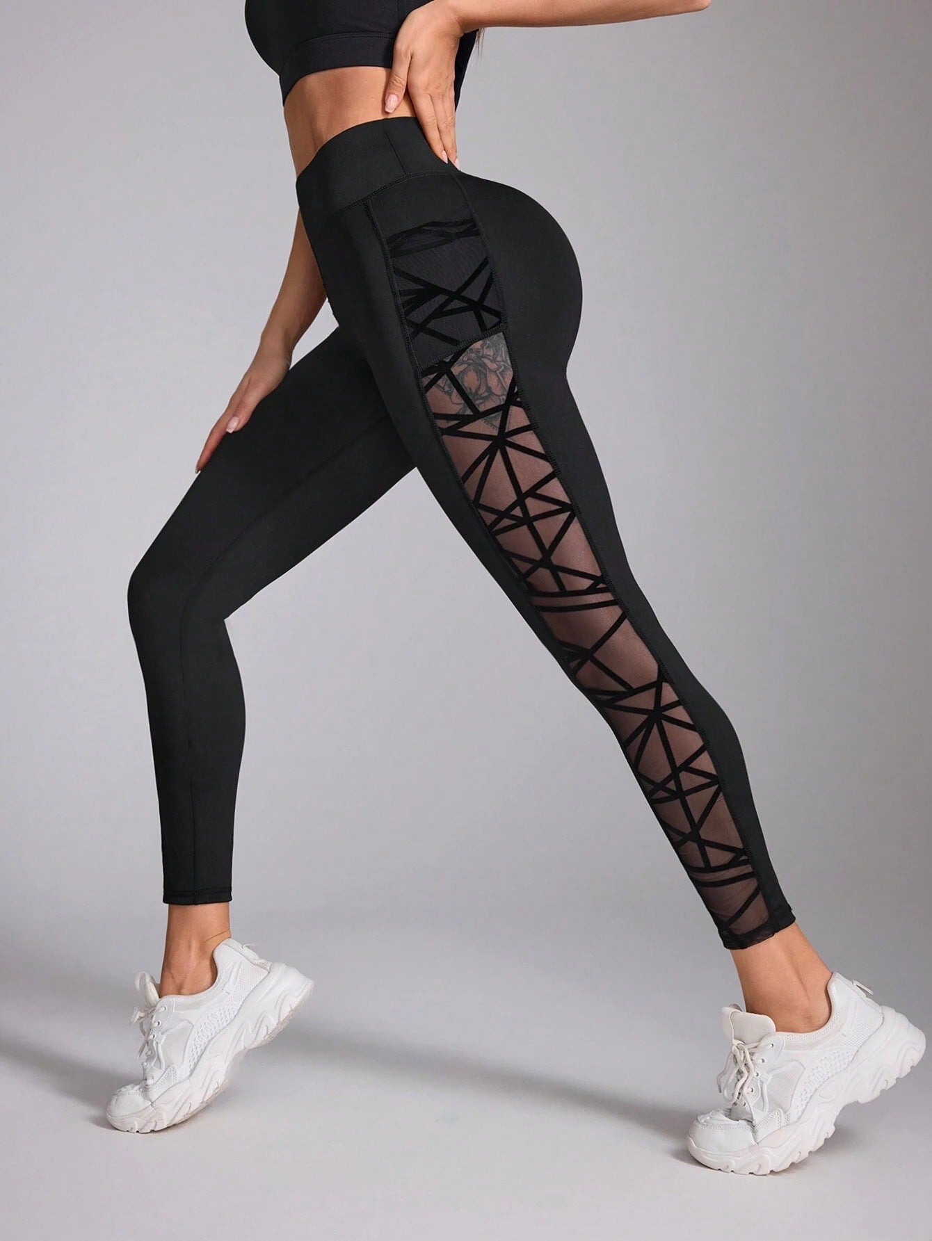 Cross-border High Waist Contrast Color Stitching Running Pants Belly-lifting Yoga Clothing Fitness Sports Naked Feeling Tight Leggings