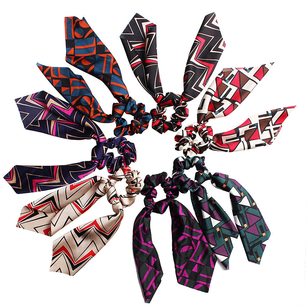 Geometric Hair Band Fashion Satin Big Bow Elastic Horse Tail Ribbon