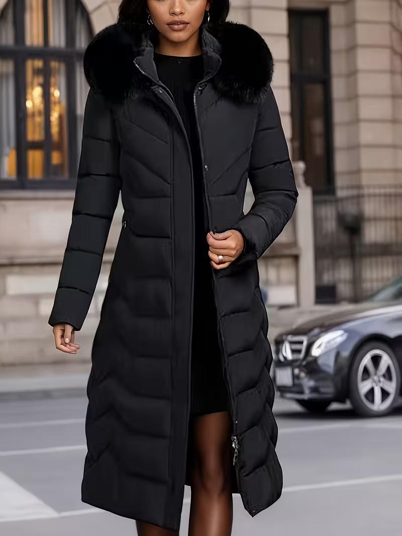 Loose-fit Stand-collar Solid-color Cotton-padded Long Coat
