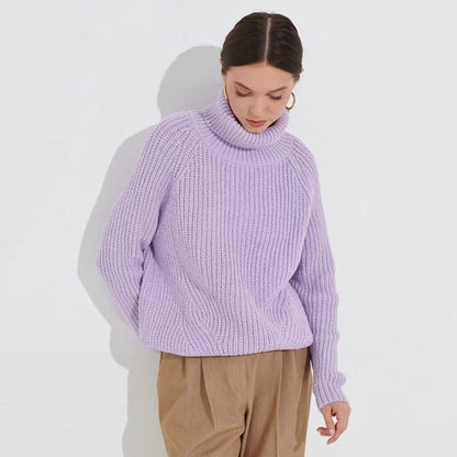 Women's Turtleneck Sweater Knitted Loose New Turtleneck Thickened Autumn And Winter Sweater Turtleneck Solid Color Casual Mid-length Sweater