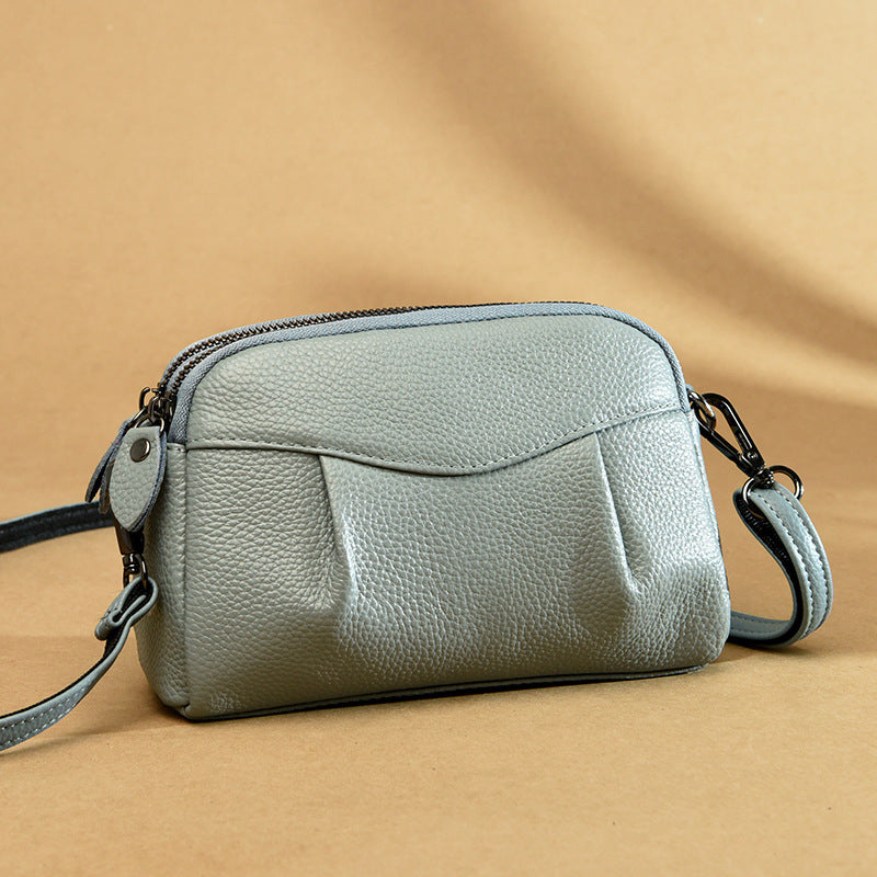 Womens Genuine Leather Solid-Color Multi-Pocket Crossbody Bag