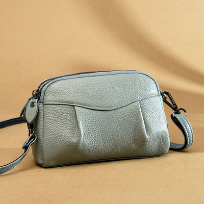 Womens Genuine Leather Solid-Color Multi-Pocket Crossbody Bag