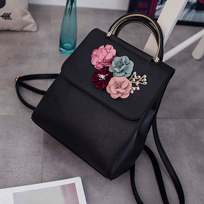 New Fashion Flower Female Backpack Women Preppy Style School Bag For Teenagers High Quality Leather Ladies' Travel Backpack