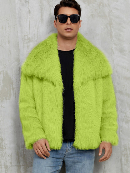 Mens Short Lapel-style Faux Fur Jacket Warm Outerwear