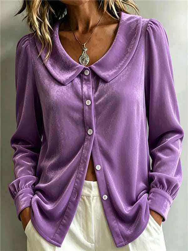 New French-style Lapel Long-sleeve Velvet Shirt With Buttons For Autumn And Winter In Europe And America