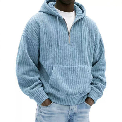 Solid-color Loose-fitting Corduroy Mens Hoodie