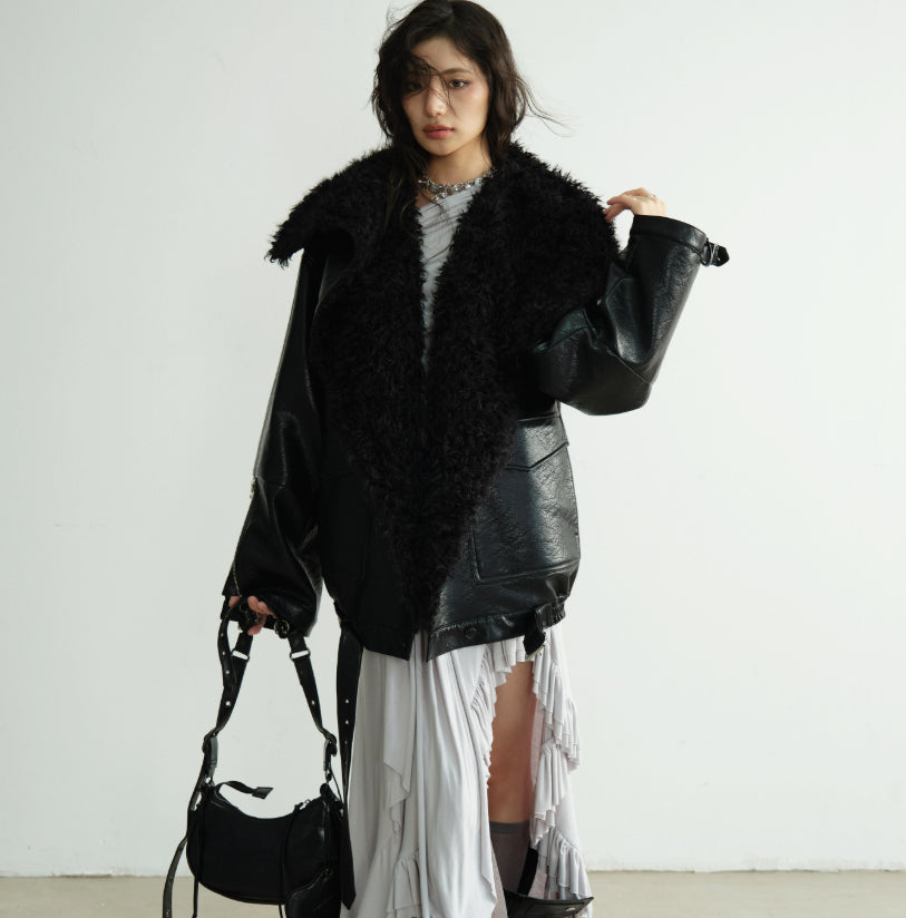 Mid-length Heavyweight PU Leather Silhouette Jacket