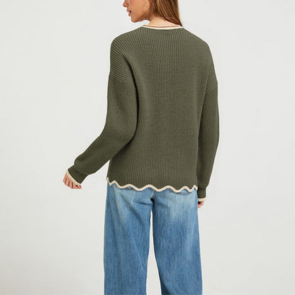 Womens Round-neck Loose-fit Versatile Knit Sweater