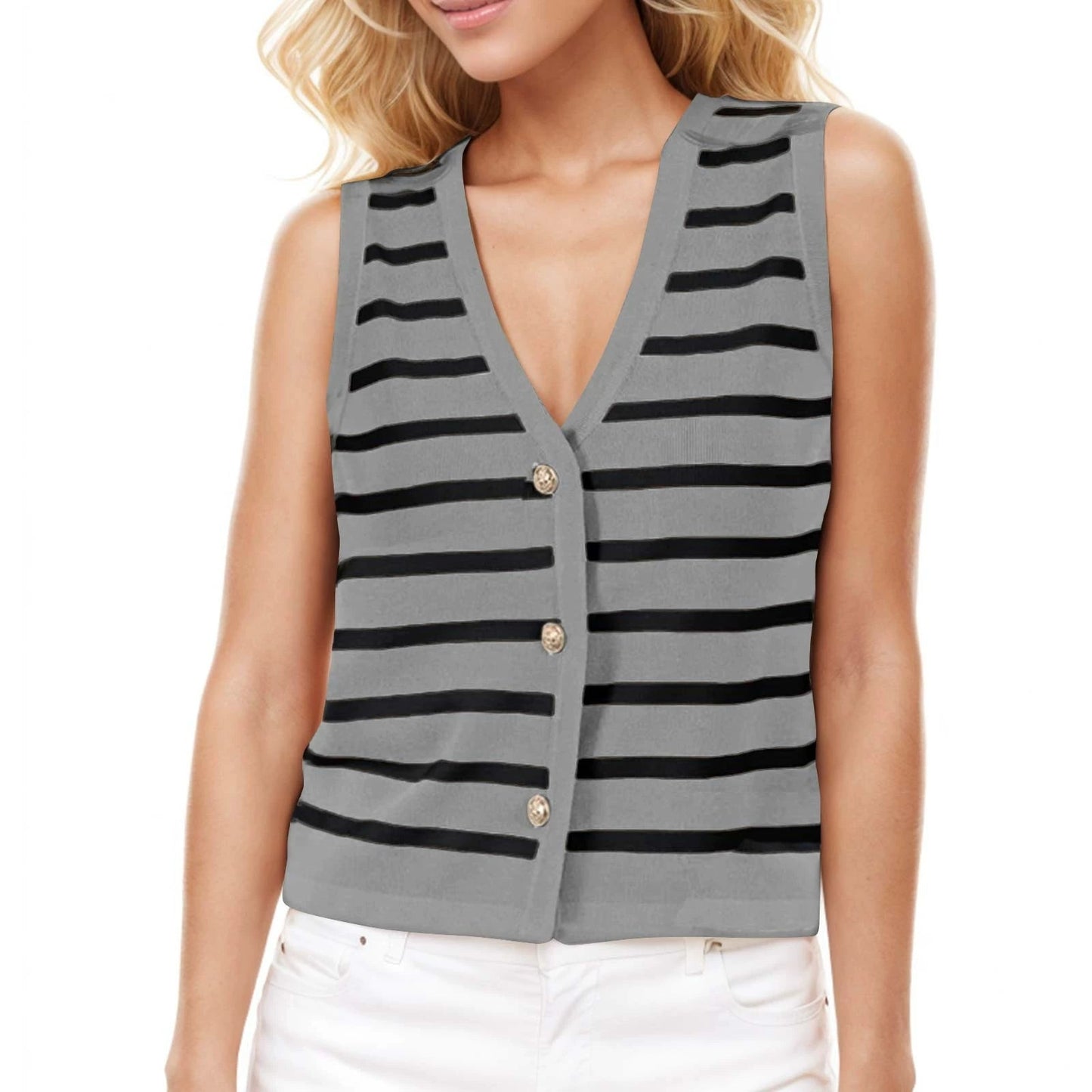 Casual Contrasting Vest Top, Women's Temperament Cardigan Sweater Vest