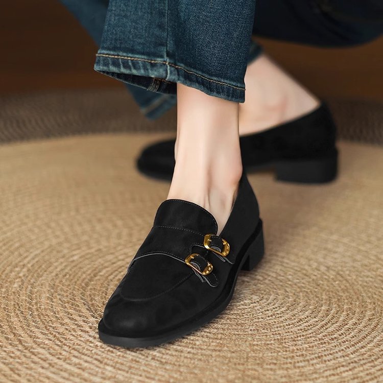 Women's Shallow Vamp Loafer Leather Shoes, Slip-on, 2025 Spring New Arrival, British Style Leopard Print Flat French Pumps