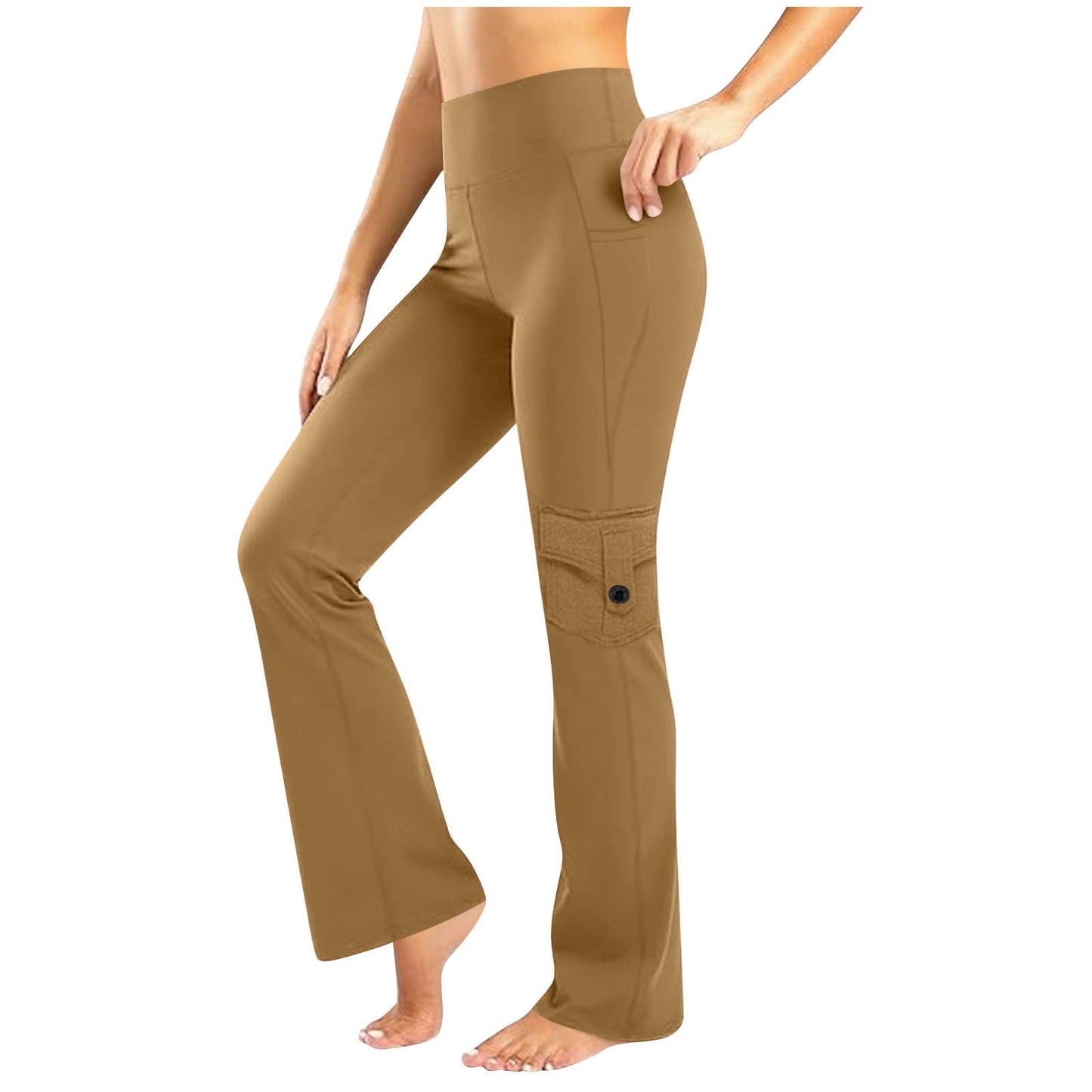 Womens Solid-Colored Breathable Sports Leggings With Button Pockets