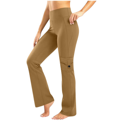 Womens Solid-Colored Breathable Sports Leggings With Button Pockets