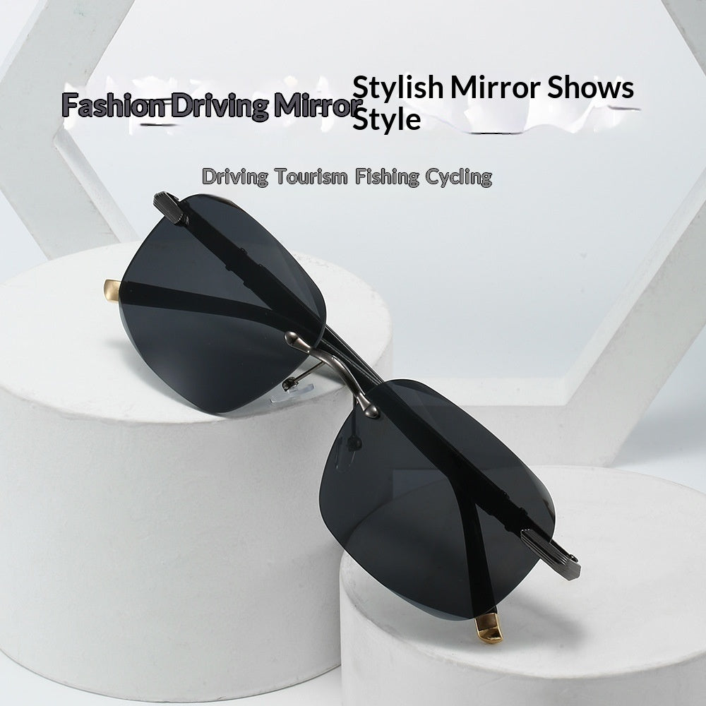 Fashionable Rimless Metal Sunglasses With Cut-out Edges