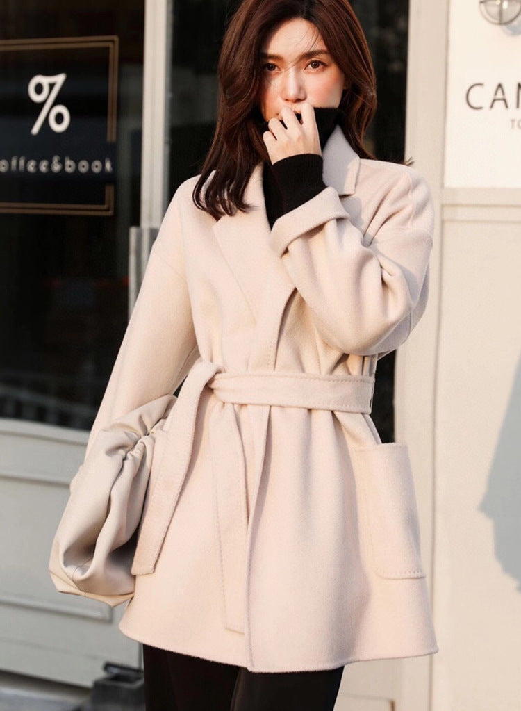 Mid-length Double-faced Wool Belted Coat