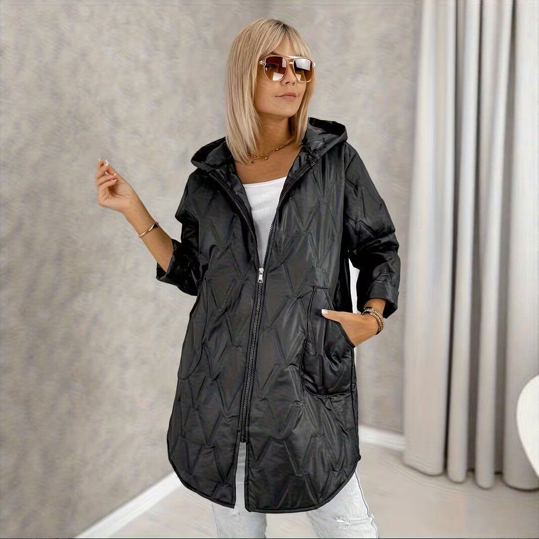 Plus-size Womens Mid-length Hooded Warm And Relaxed-fit Coat