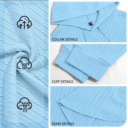 Textured Cable Knit Hooded Polo Shirt For Men, Spring & Autumn Cross-border Independent Station Item, Loose Quick-Dry Casual Knit Sweatshirt For Foreign Trade