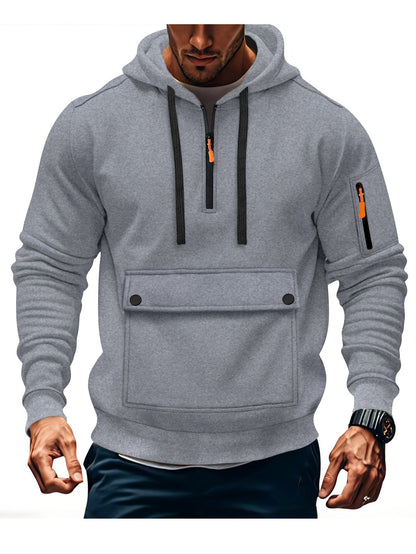 Mens Hooded Sweatshirt Jacket With Zippered Sleeves And Large Pockets