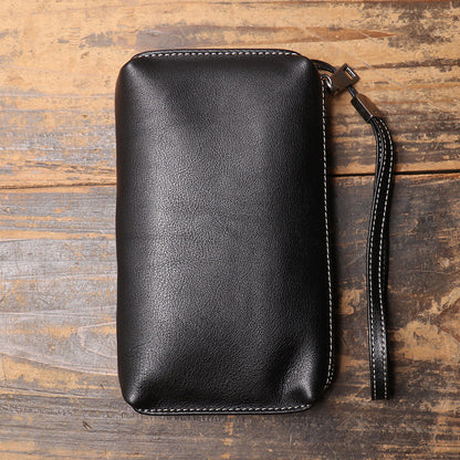 New Mens Genuine Leather Clutch, Soft Leather Long Wallet With Zipper
