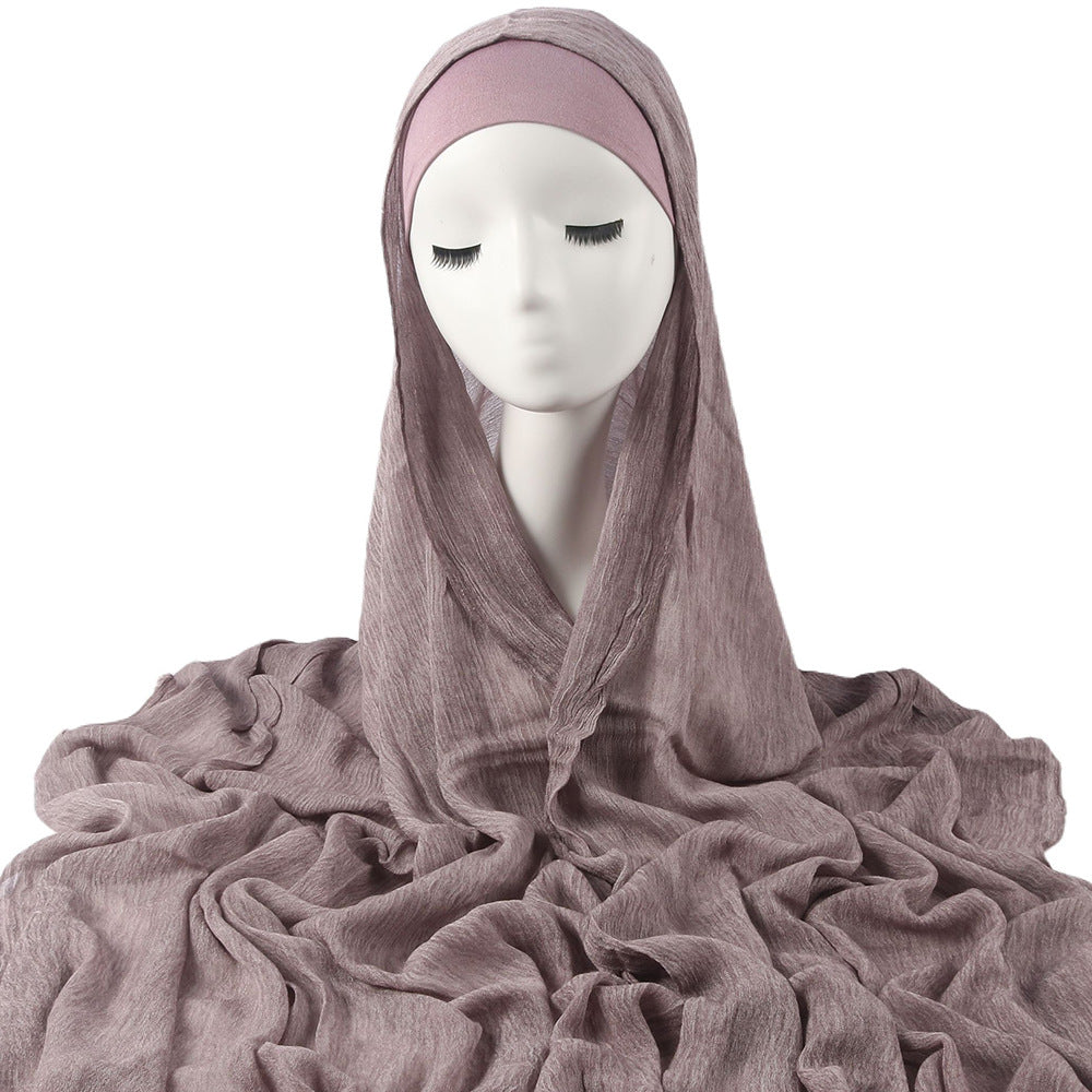 New Womens Solid-color Pleated Faux Hijab