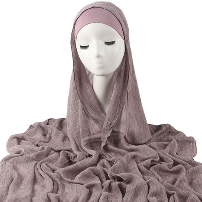 New Womens Solid-color Pleated Faux Hijab