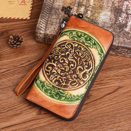 Long Embossed Retro Ethnic-Style Clutch Wallet