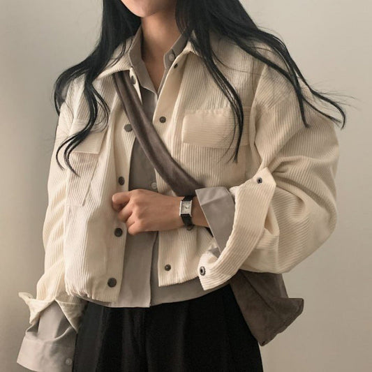 Loose All-match Single-breasted Lapel Short Corduroy Shirt