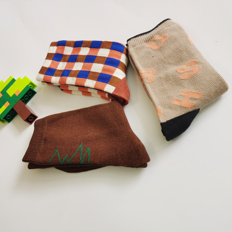 Leopard-print Plaid Coffee-colored Childrens Socks