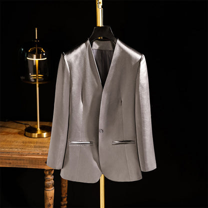 Acetic Acid Slim-fit White Collarless Petite Blazer For Women