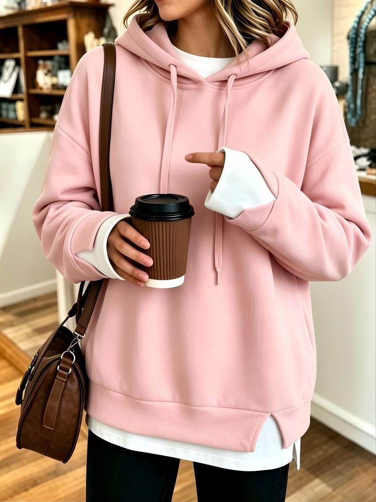 New Fallwinter Womens Faux Two-piece Hooded Sweatshirt