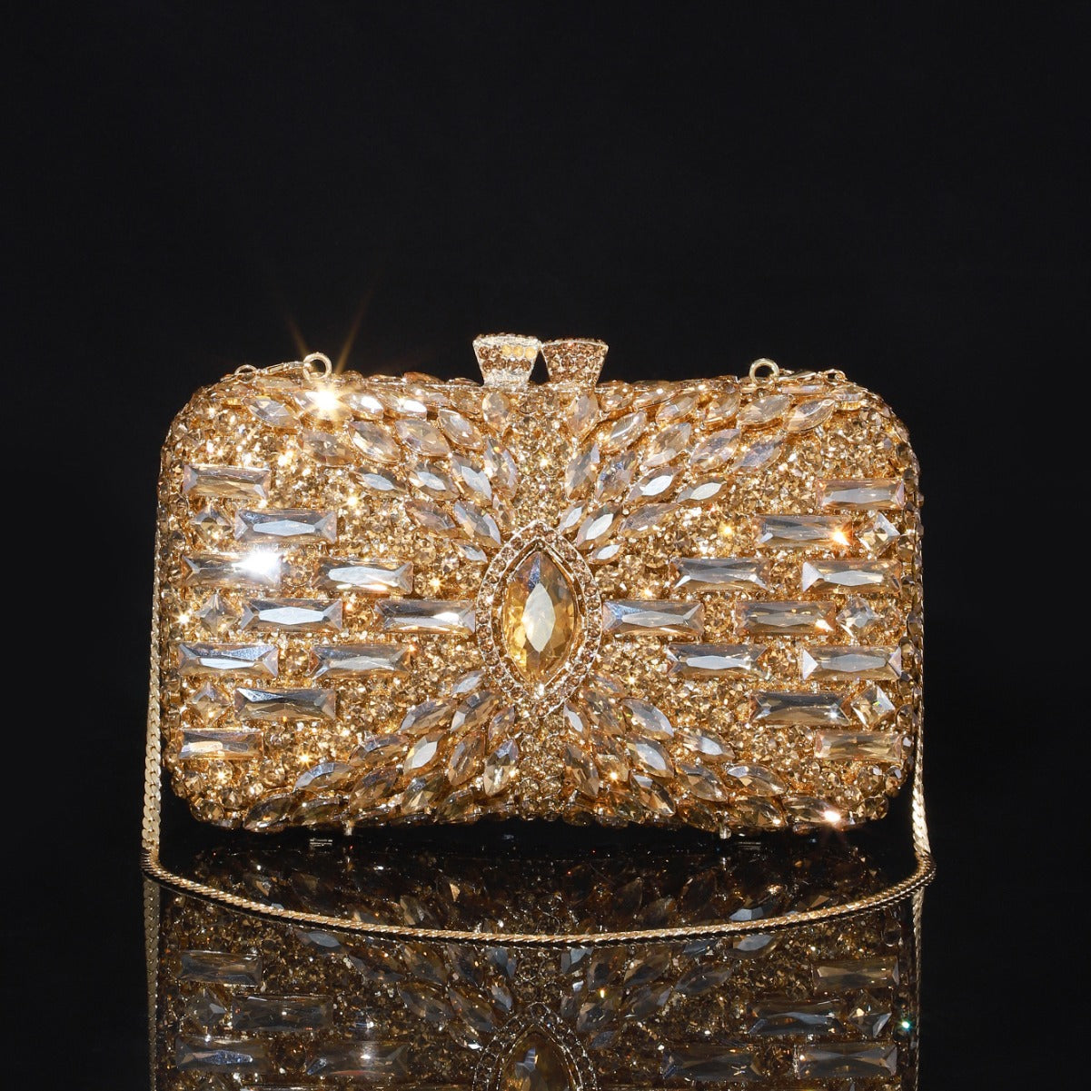 High-end Luxurious Heavy-Embroidered Shiny Champagne Bottle Rhinestone Evening Bag