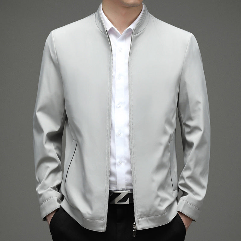 Men's Business-Casual Solid-Color Zip-Up Jacket