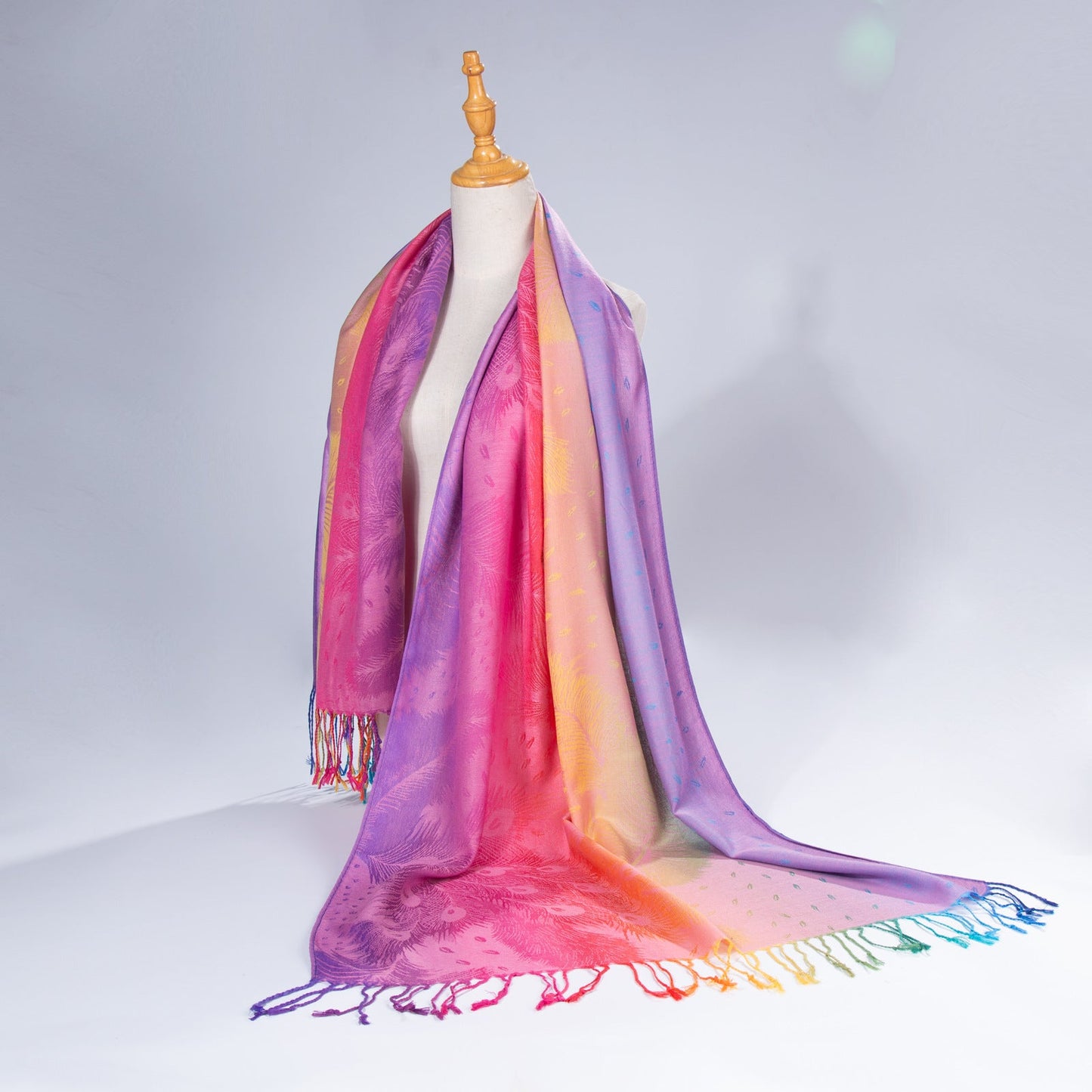 Ethnic-style Fallwinter Colorful Gradient Feather-patterned Neck Scarf