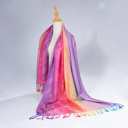 Ethnic-style Fallwinter Colorful Gradient Feather-patterned Neck Scarf