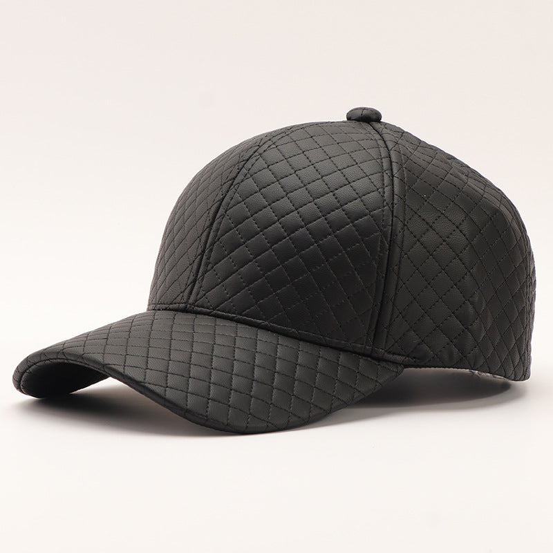 Solid-color Light Board Diamond-patterned Stitching Curved-brim Baseball Cap Is Suitable For Outdoor Protection And Warmth In Autumn And Winter.
