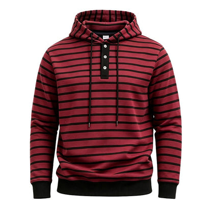 Mens Loose-Fit Striped Hoodie With Three Buttons