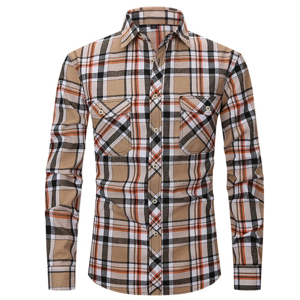 Classic Men's Plaid Shirt With Pockets - Long Sleeve Casual Button Down For Work & Outdoor
