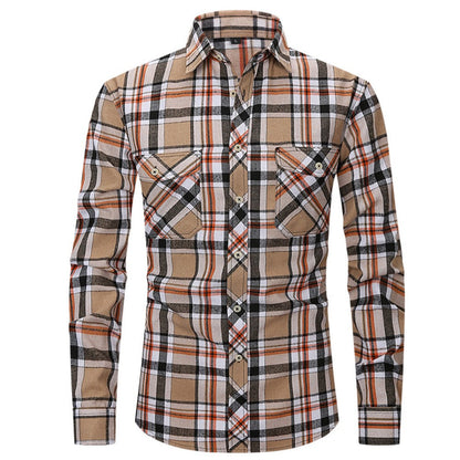 Classic Men's Plaid Shirt With Pockets - Long Sleeve Casual Button Down For Work & Outdoor