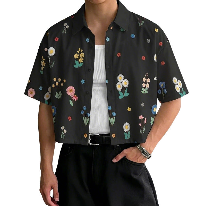Mens Loose-fitting, Cropped, All-over Print Short-sleeve Shirt