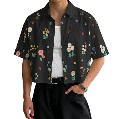 Mens Loose-fitting, Cropped, All-over Print Short-sleeve Shirt