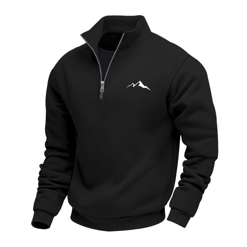 Mid-length Loose-fit Zip-up Casual Hoodie With A Stand-up Collar And Hood