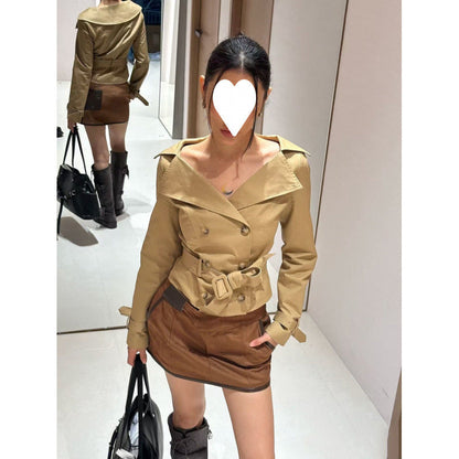 Womens Lapel Double-breasted Trench Coat