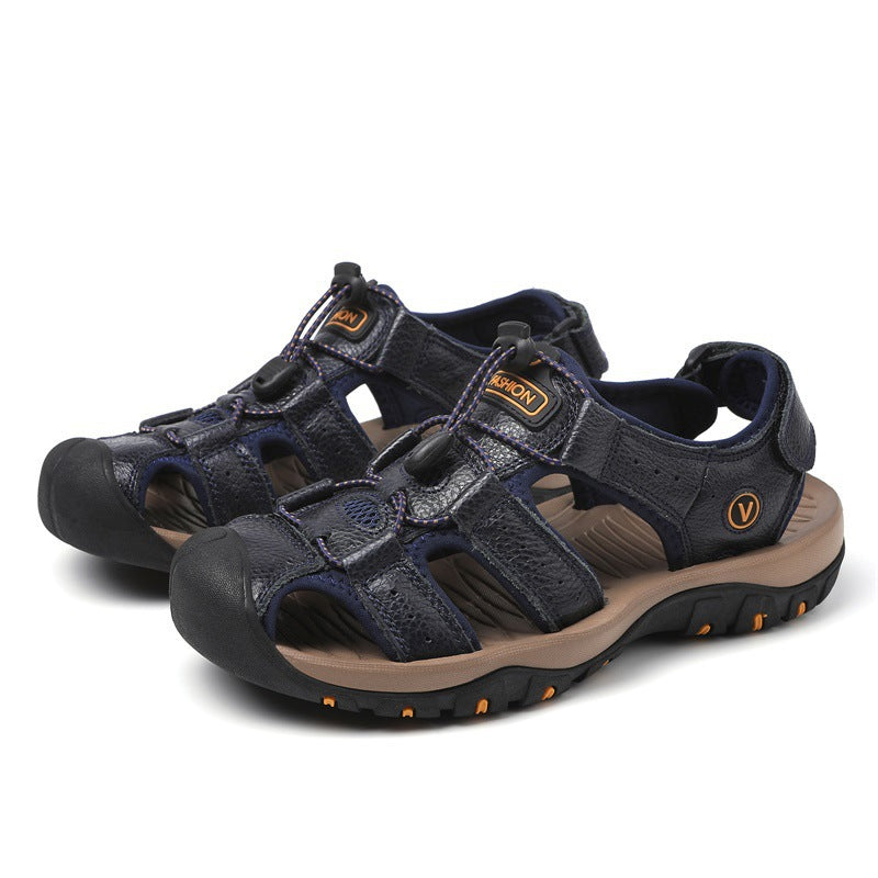 Summer Sandals Men's Large Size Baotou Casual Beach Shoes Genuine Leather Men's Outdoor Sports River Sandals And Slippers Trendy